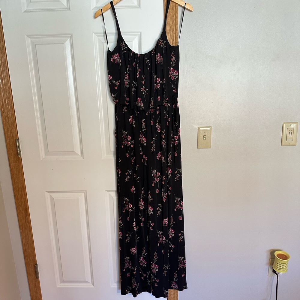 Black Floral Spaghetti-Strap Wide Leg Jumpsuit